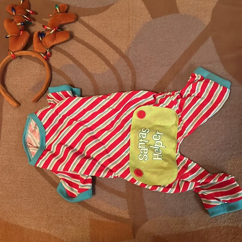 Santa’s Helper Puppy Costume w Reindeer Antlers, M